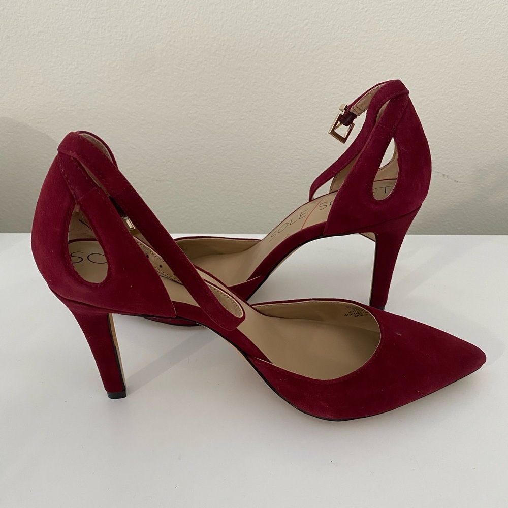 Sole Society, Crimson/red suede strappy heels, Size 7